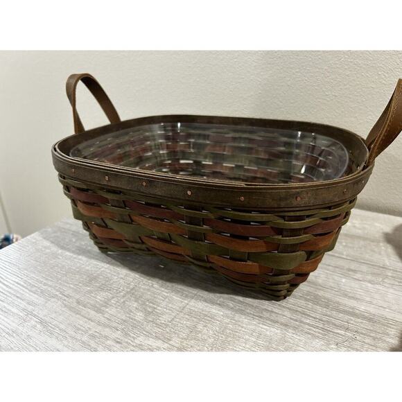 Longaberger Harvesting Basket & Protector ACT green brown weaves fall - Picture 1 of 9